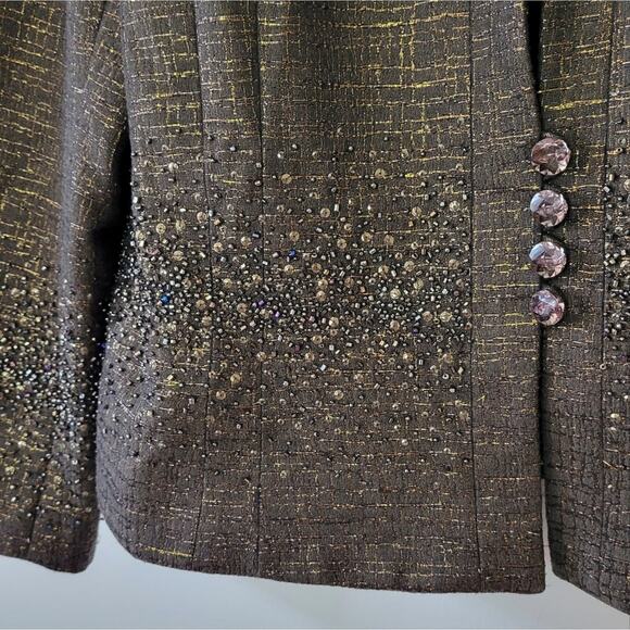 Carmen Marc Valvo Olive Green Embelished Evening Jacket size 16 - Picture 4 of 10